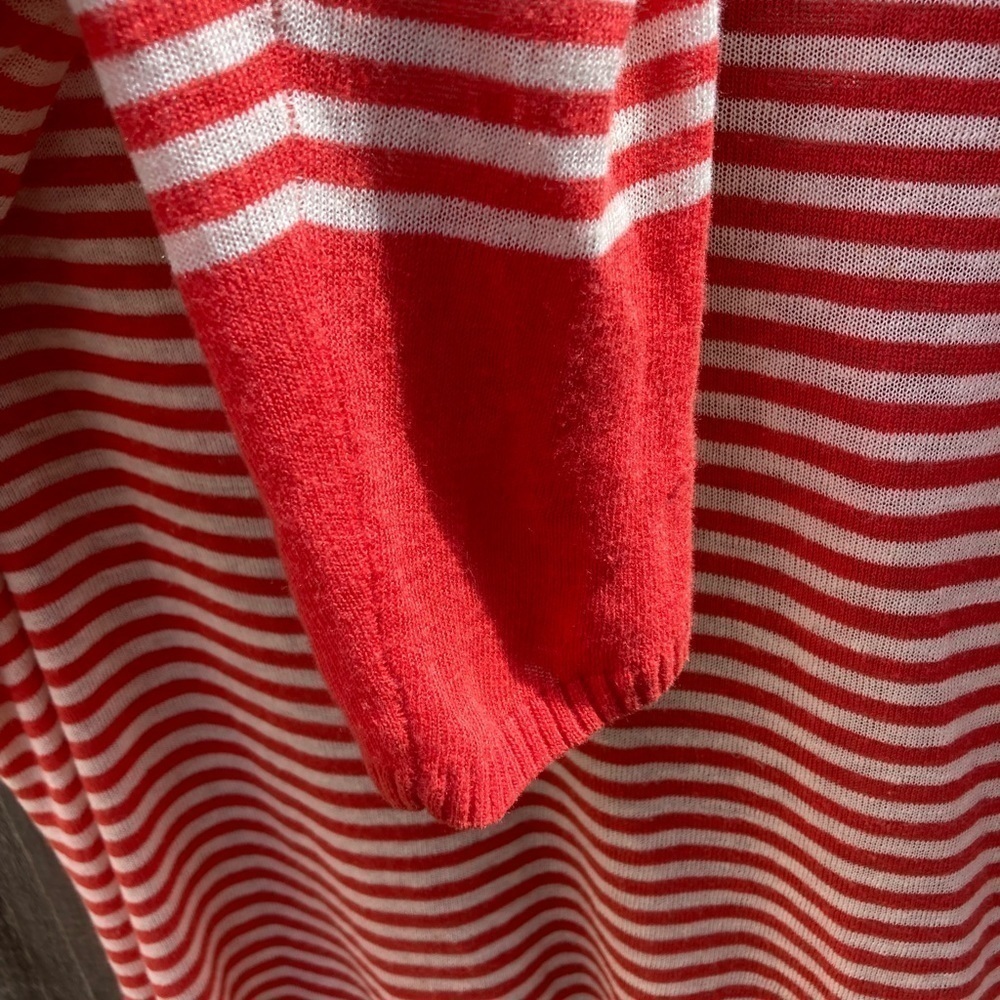 Women's Talbots Sweater Orange Striped NO TAGS Crew Vibrant Fall Linen Light - Picture 4 of 11